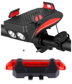 Motorcycle Bicycle Phone Holder Support Charging For Cell Phone With Bike Bell Power Bank Bicycle Front Lamp Flashlight (Option: Red set-4000 mAh)