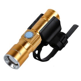 Bicycle Light Stretch Zoom Mountain Bike LED Flashlight Riding Headlight USB Rechargeable (Option: Gold with stand)