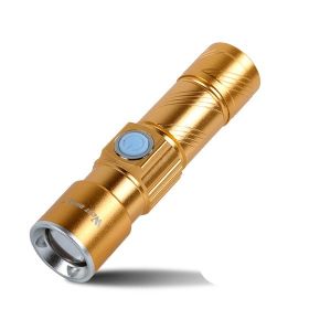 Bicycle Light Stretch Zoom Mountain Bike LED Flashlight Riding Headlight USB Rechargeable (Option: Golden single light)