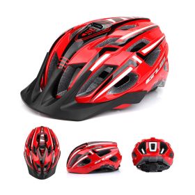 Bicycle Equipment Helmet Summer Men And Women With Lights (Option: Bright red-M)