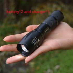 Aluminum Alloy Strong Light Flashlight 18650 Super Bright Outdoor Lighting T6 Flashlight (Option: Two batteries and one charge)